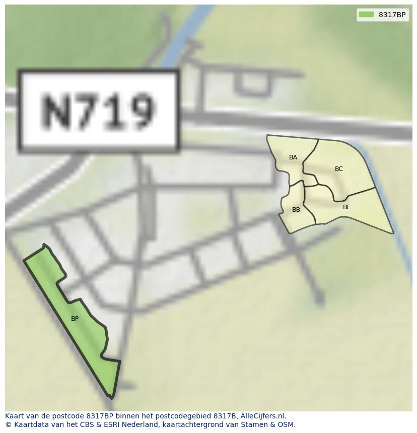 Afbeelding van het postcodegebied 8317 BP op de kaart.