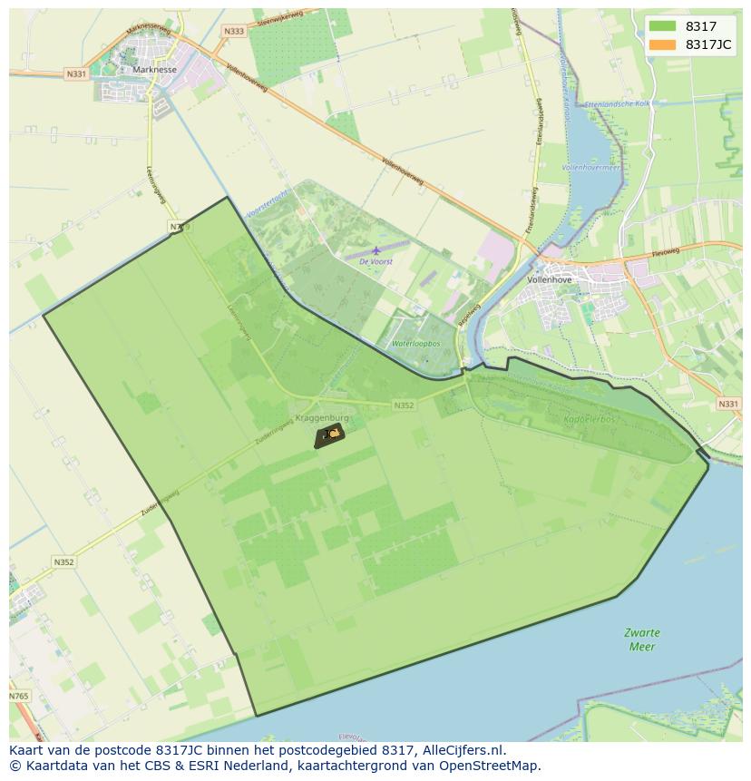 Afbeelding van het postcodegebied 8317 JC op de kaart.