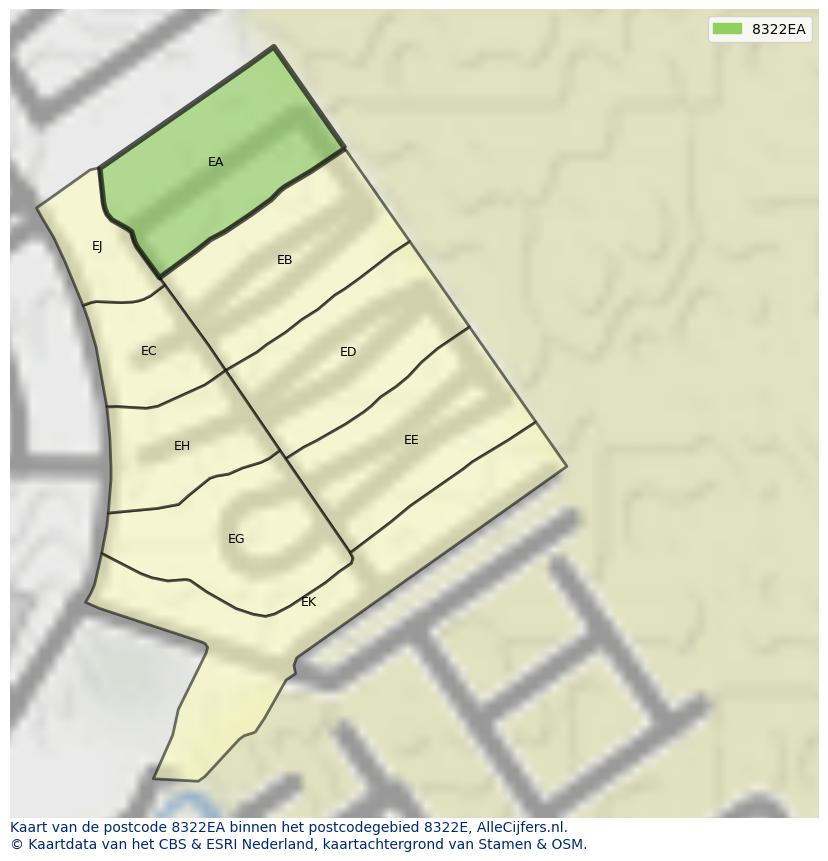 Afbeelding van het postcodegebied 8322 EA op de kaart.