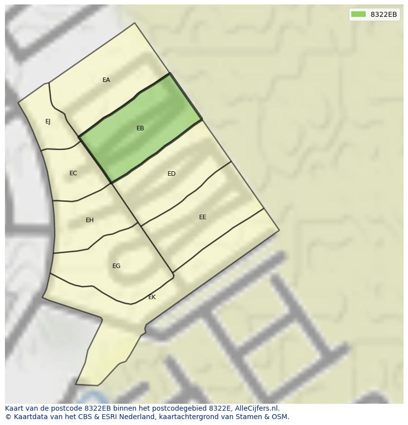 Afbeelding van het postcodegebied 8322 EB op de kaart.