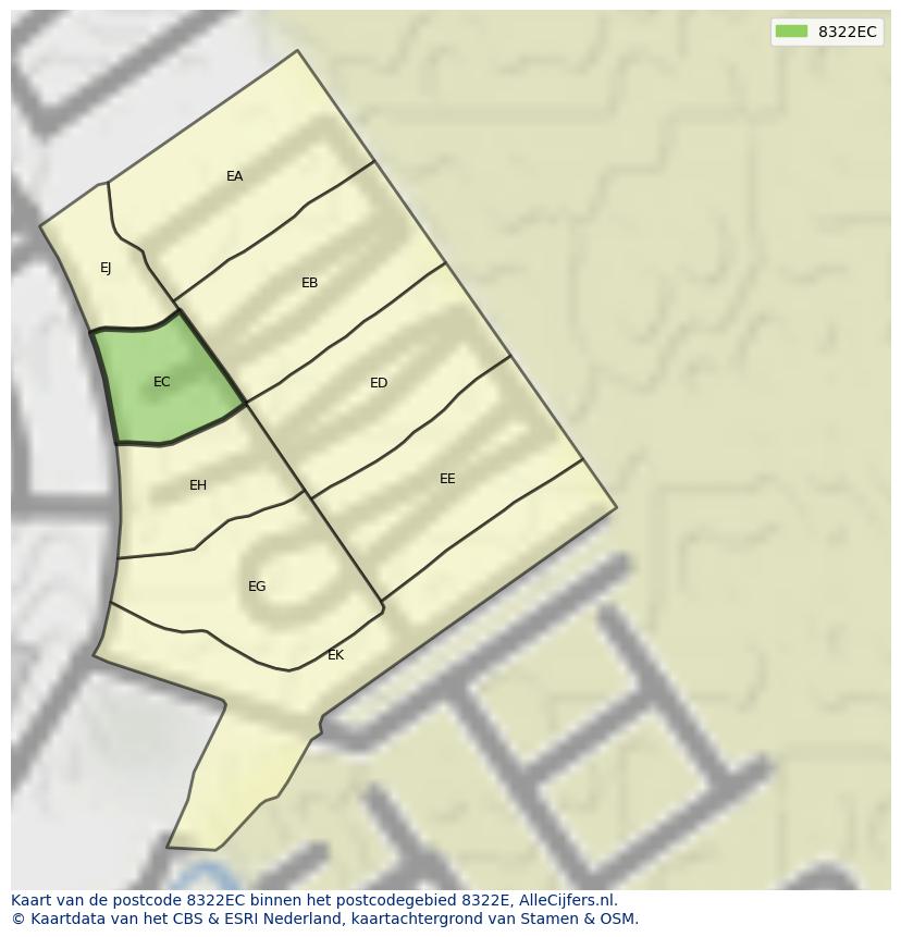 Afbeelding van het postcodegebied 8322 EC op de kaart.