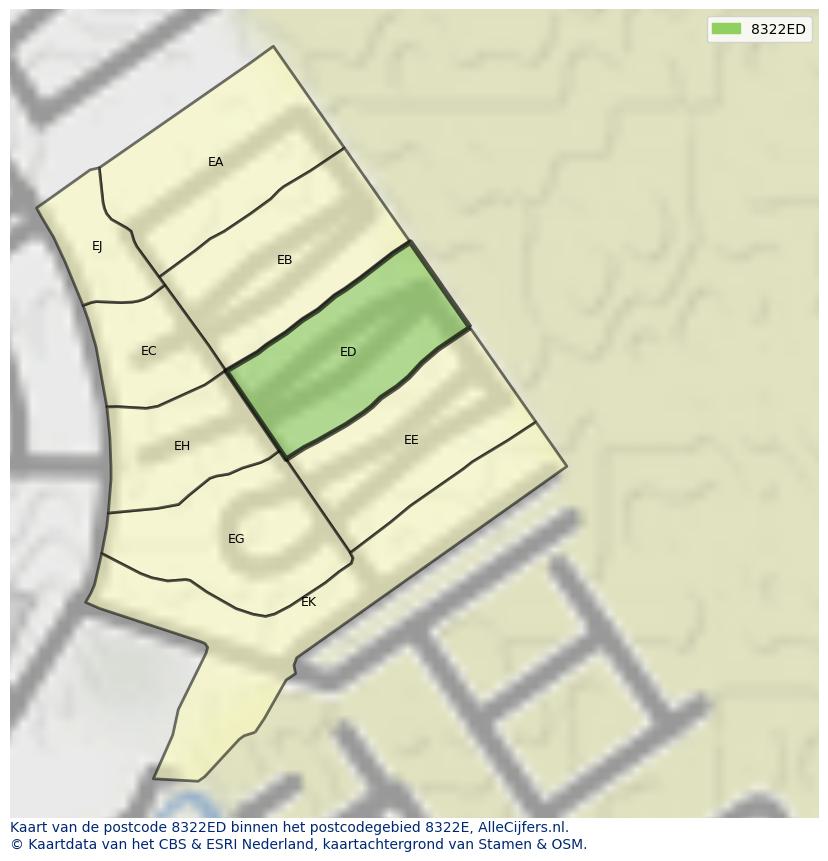 Afbeelding van het postcodegebied 8322 ED op de kaart.