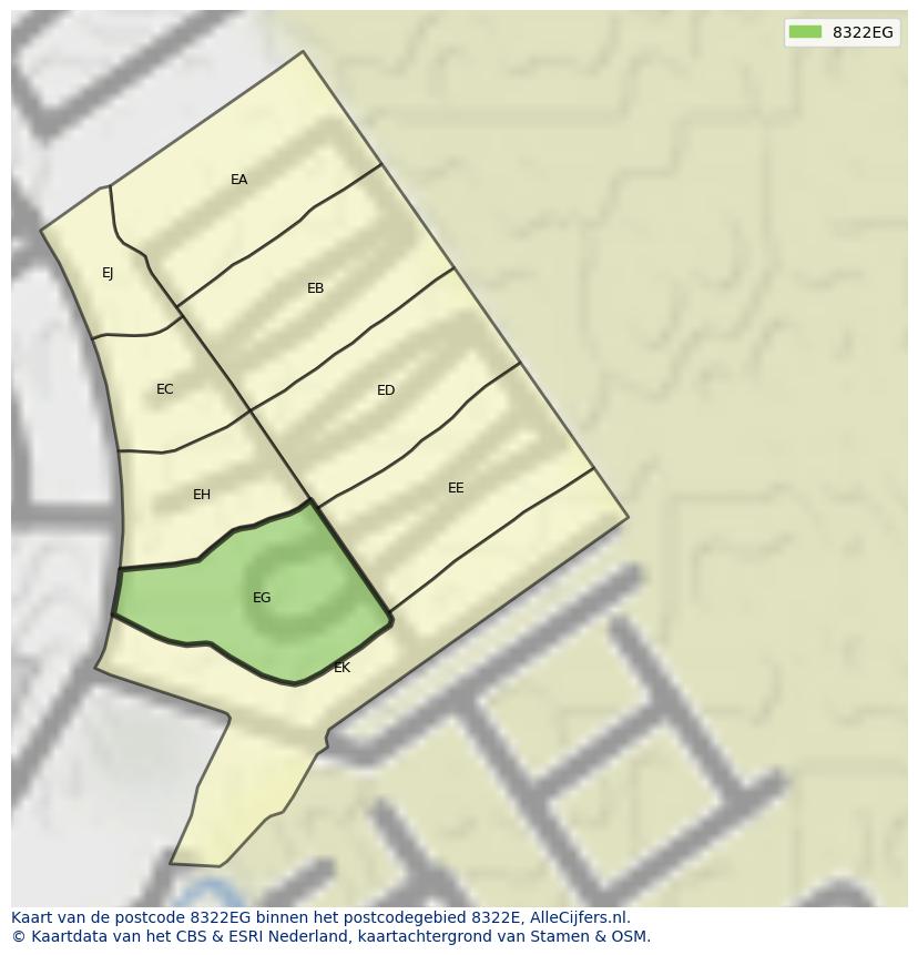 Afbeelding van het postcodegebied 8322 EG op de kaart.