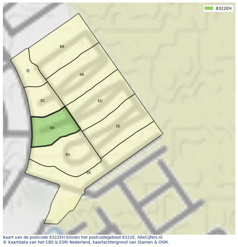 Afbeelding van het postcodegebied 8322 EH op de kaart.