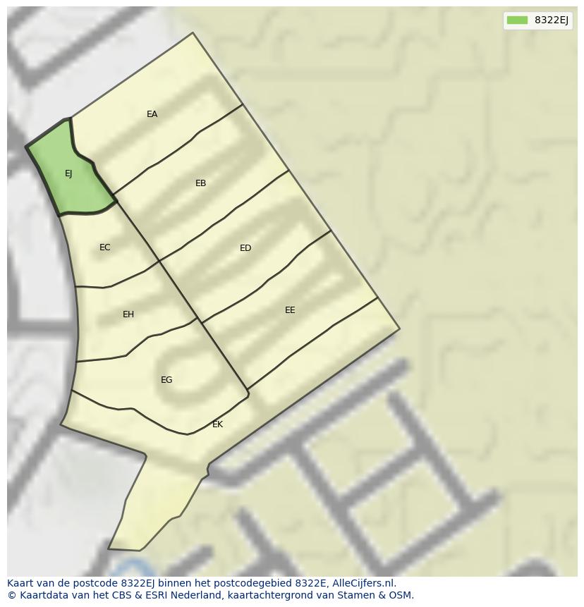 Afbeelding van het postcodegebied 8322 EJ op de kaart.
