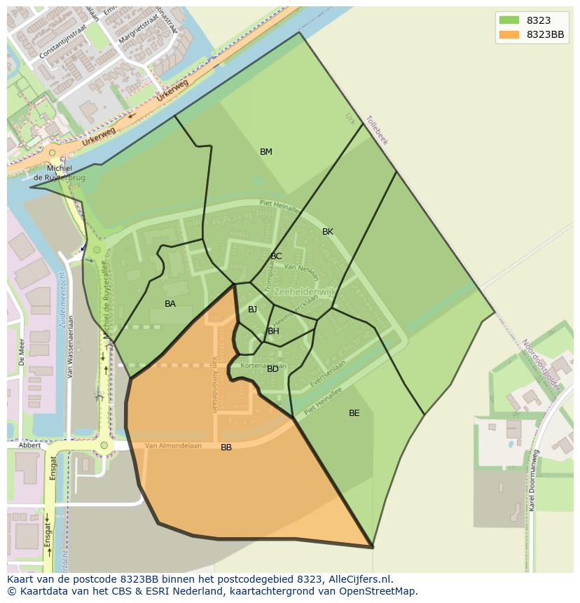 Afbeelding van het postcodegebied 8323 BB op de kaart.