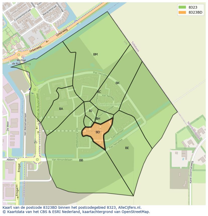 Afbeelding van het postcodegebied 8323 BD op de kaart.