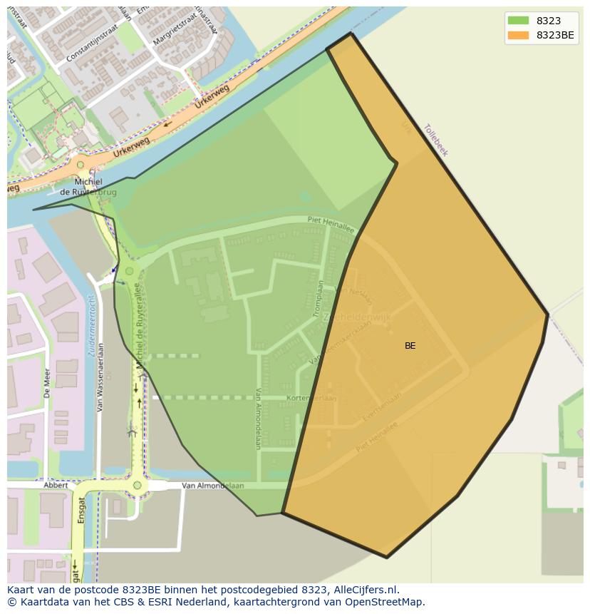 Afbeelding van het postcodegebied 8323 BE op de kaart.