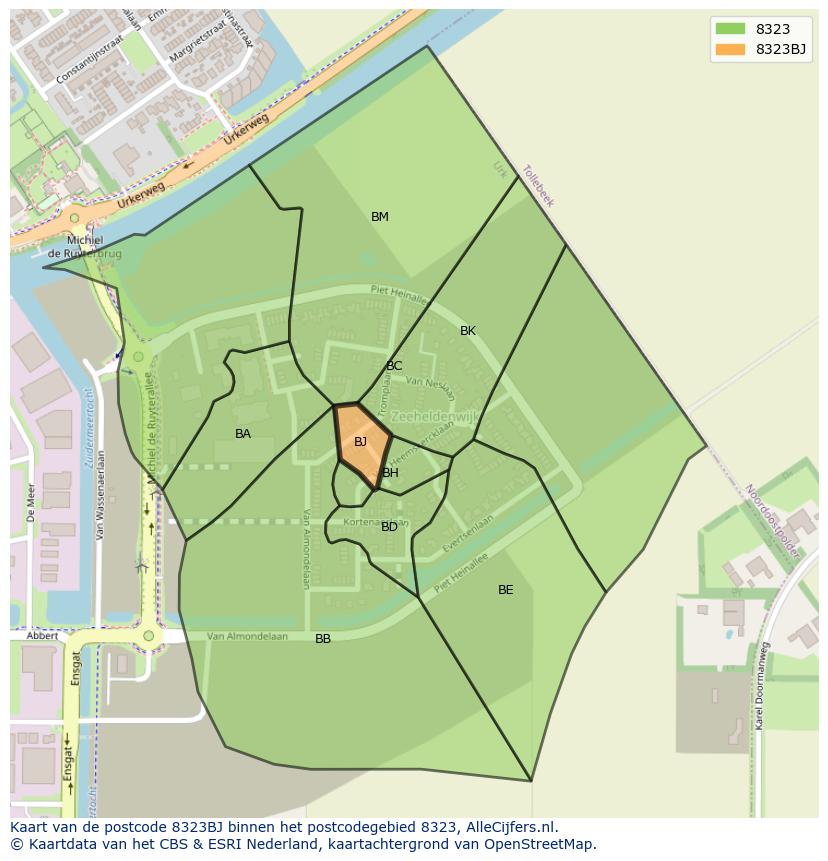 Afbeelding van het postcodegebied 8323 BJ op de kaart.