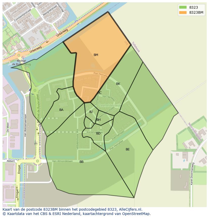 Afbeelding van het postcodegebied 8323 BM op de kaart.