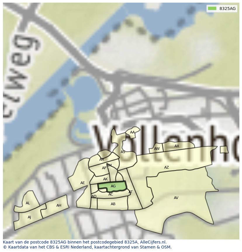 Afbeelding van het postcodegebied 8325 AG op de kaart.