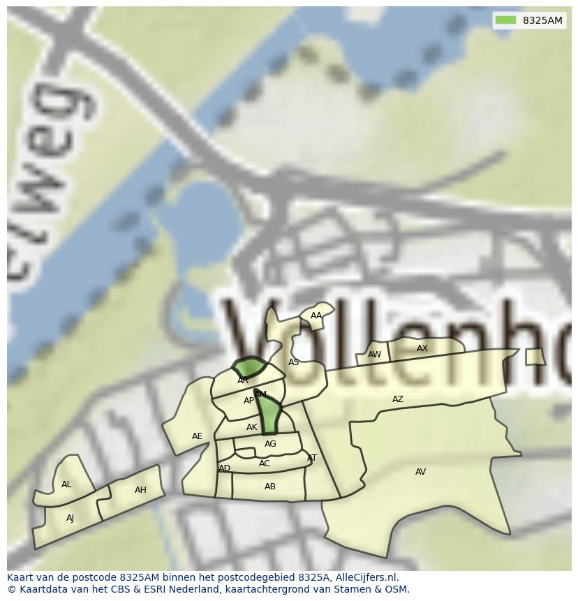 Afbeelding van het postcodegebied 8325 AM op de kaart.
