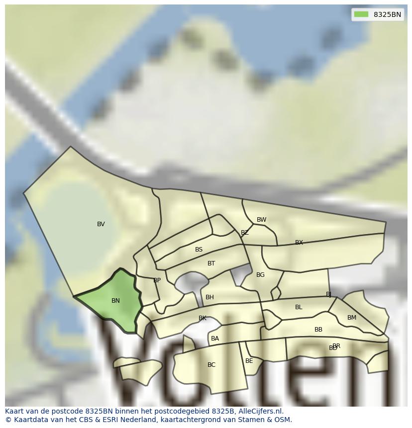 Afbeelding van het postcodegebied 8325 BN op de kaart.