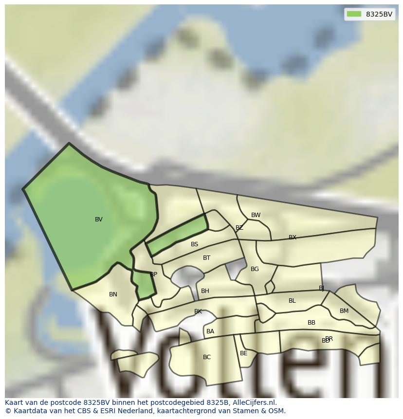 Afbeelding van het postcodegebied 8325 BV op de kaart.