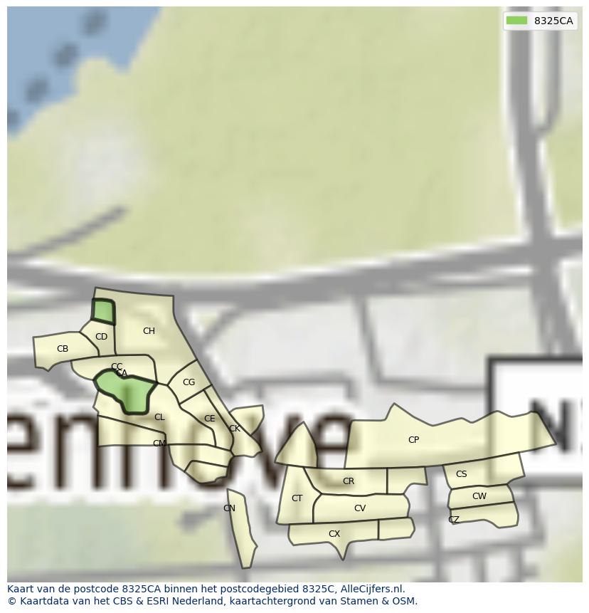 Afbeelding van het postcodegebied 8325 CA op de kaart.