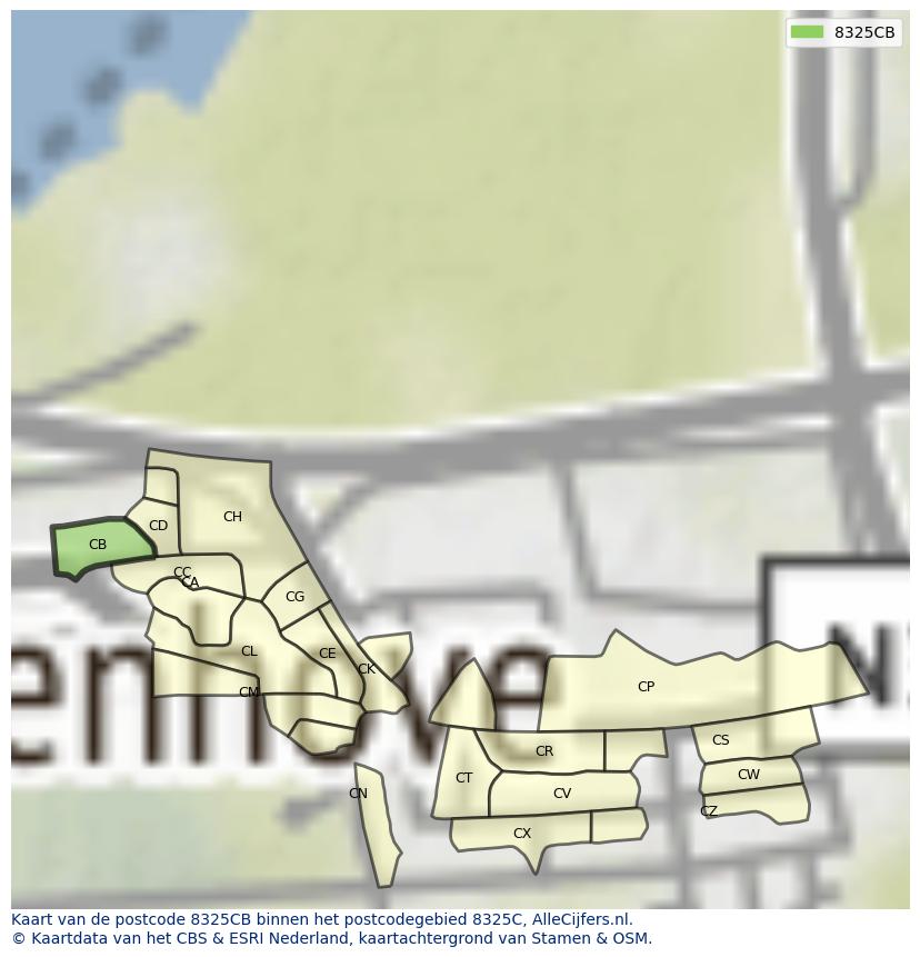 Afbeelding van het postcodegebied 8325 CB op de kaart.