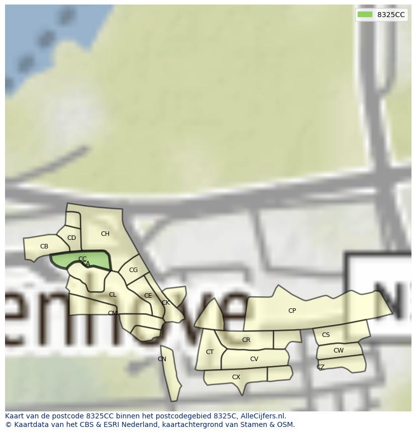 Afbeelding van het postcodegebied 8325 CC op de kaart.