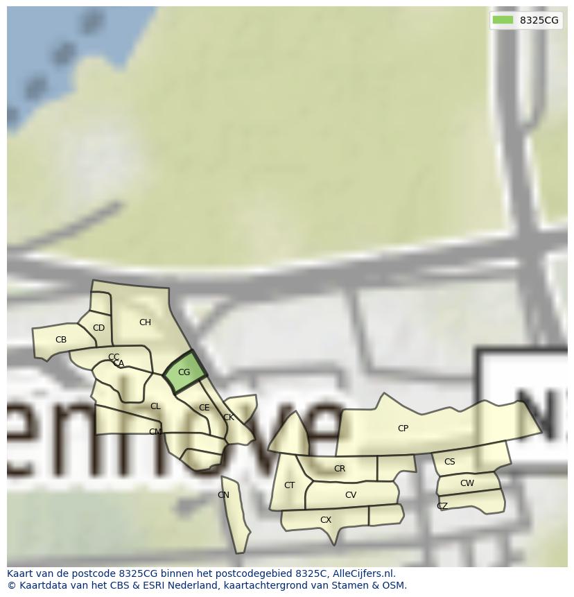 Afbeelding van het postcodegebied 8325 CG op de kaart.