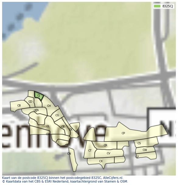 Afbeelding van het postcodegebied 8325 CJ op de kaart.