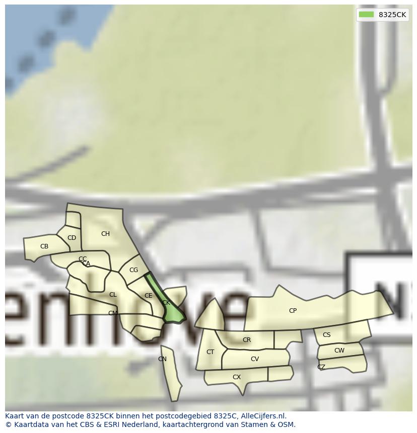 Afbeelding van het postcodegebied 8325 CK op de kaart.