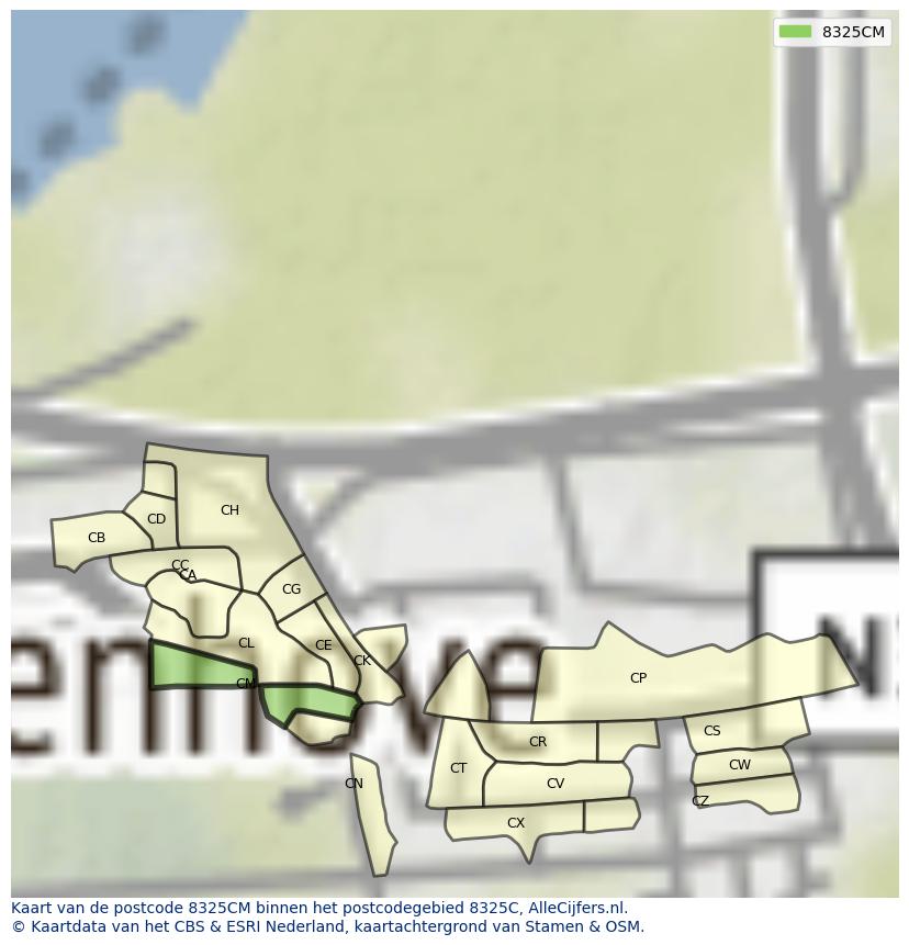 Afbeelding van het postcodegebied 8325 CM op de kaart.
