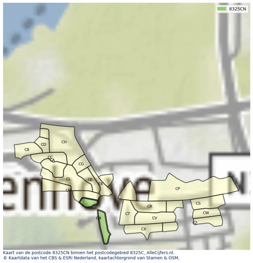 Afbeelding van het postcodegebied 8325 CN op de kaart.