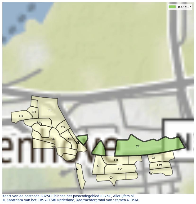 Afbeelding van het postcodegebied 8325 CP op de kaart.