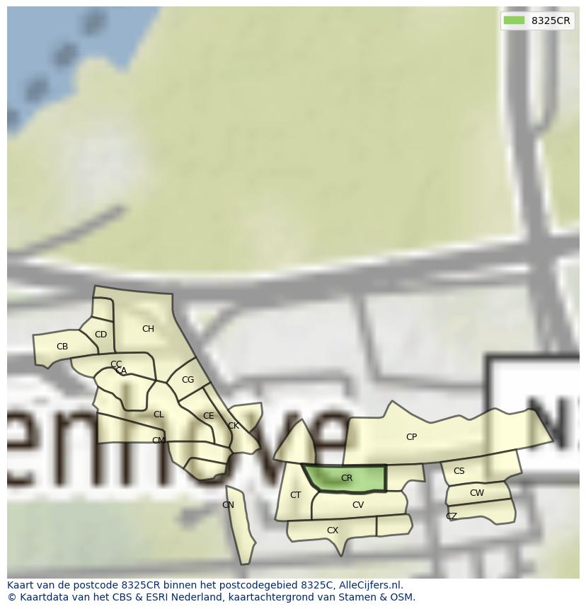 Afbeelding van het postcodegebied 8325 CR op de kaart.