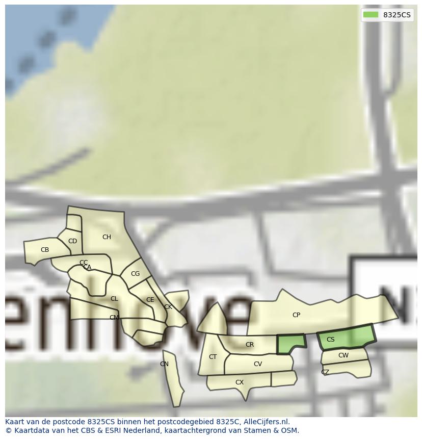 Afbeelding van het postcodegebied 8325 CS op de kaart.