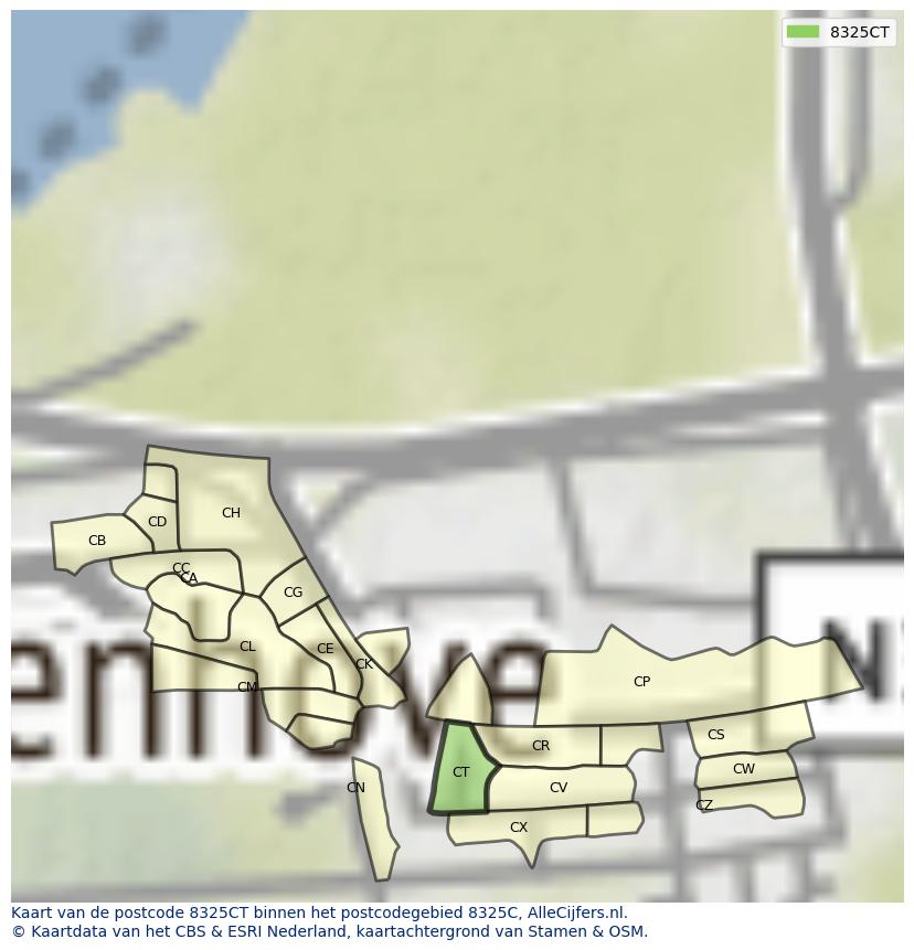 Afbeelding van het postcodegebied 8325 CT op de kaart.