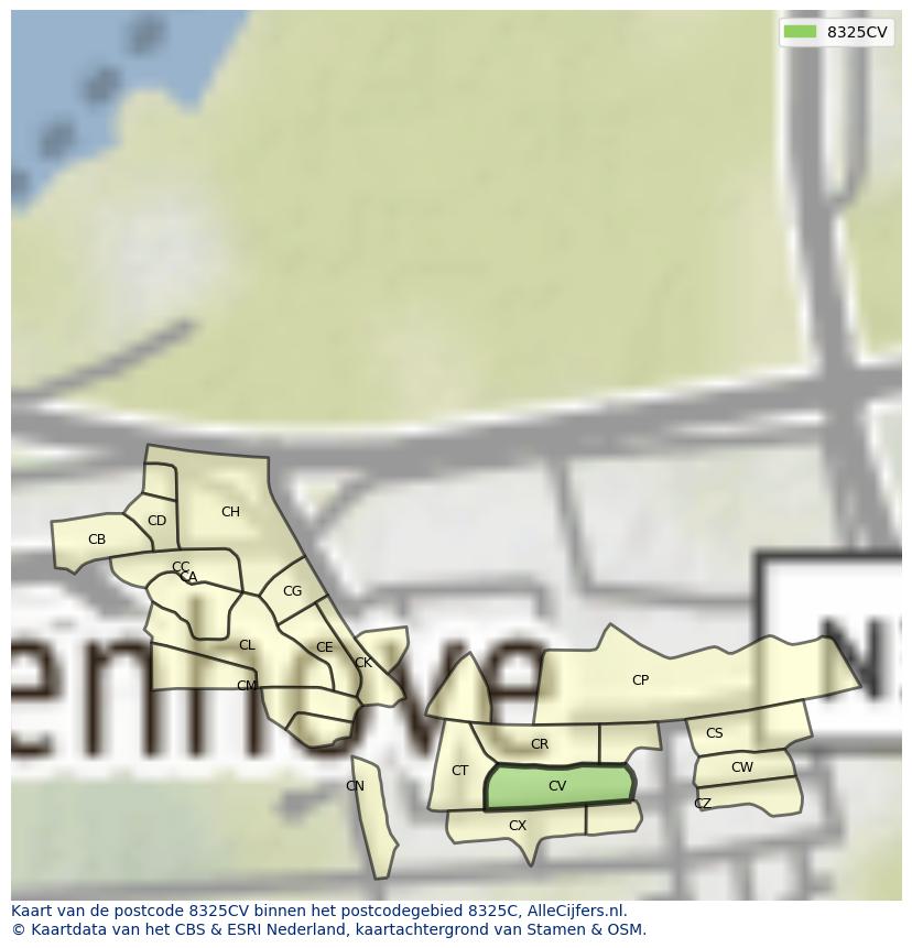 Afbeelding van het postcodegebied 8325 CV op de kaart.