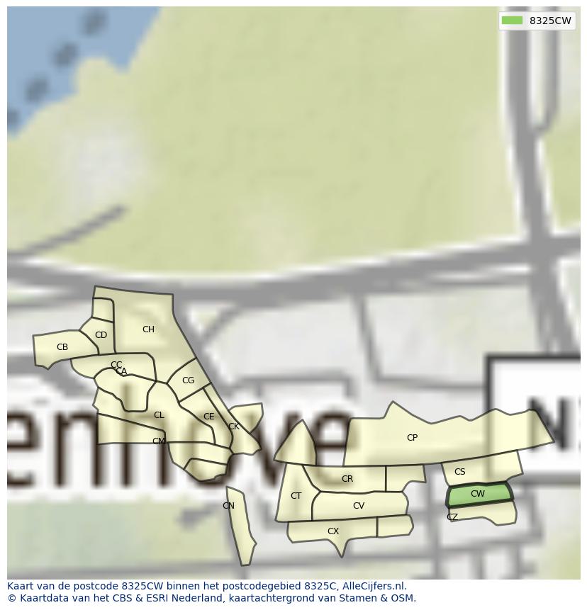 Afbeelding van het postcodegebied 8325 CW op de kaart.