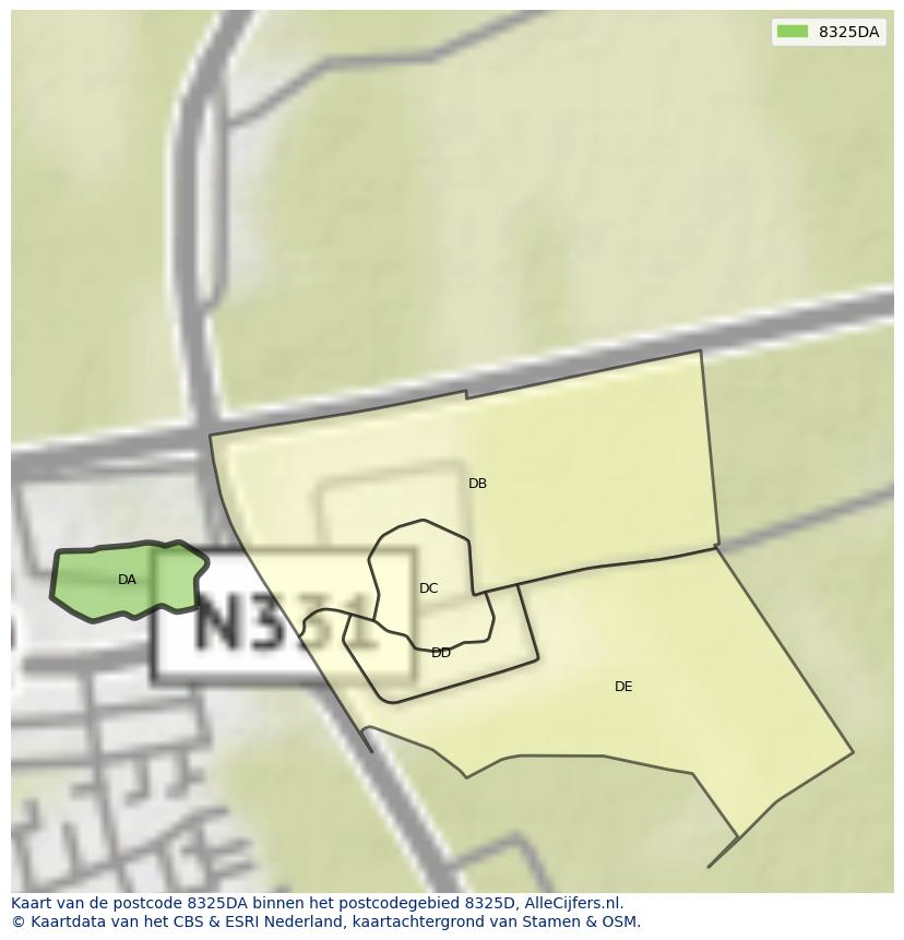 Afbeelding van het postcodegebied 8325 DA op de kaart.