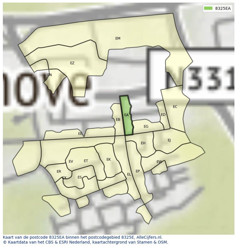 Afbeelding van het postcodegebied 8325 EA op de kaart.