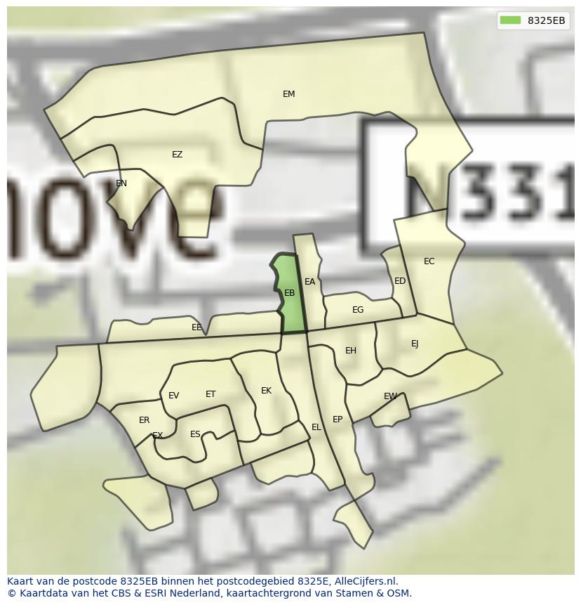Afbeelding van het postcodegebied 8325 EB op de kaart.