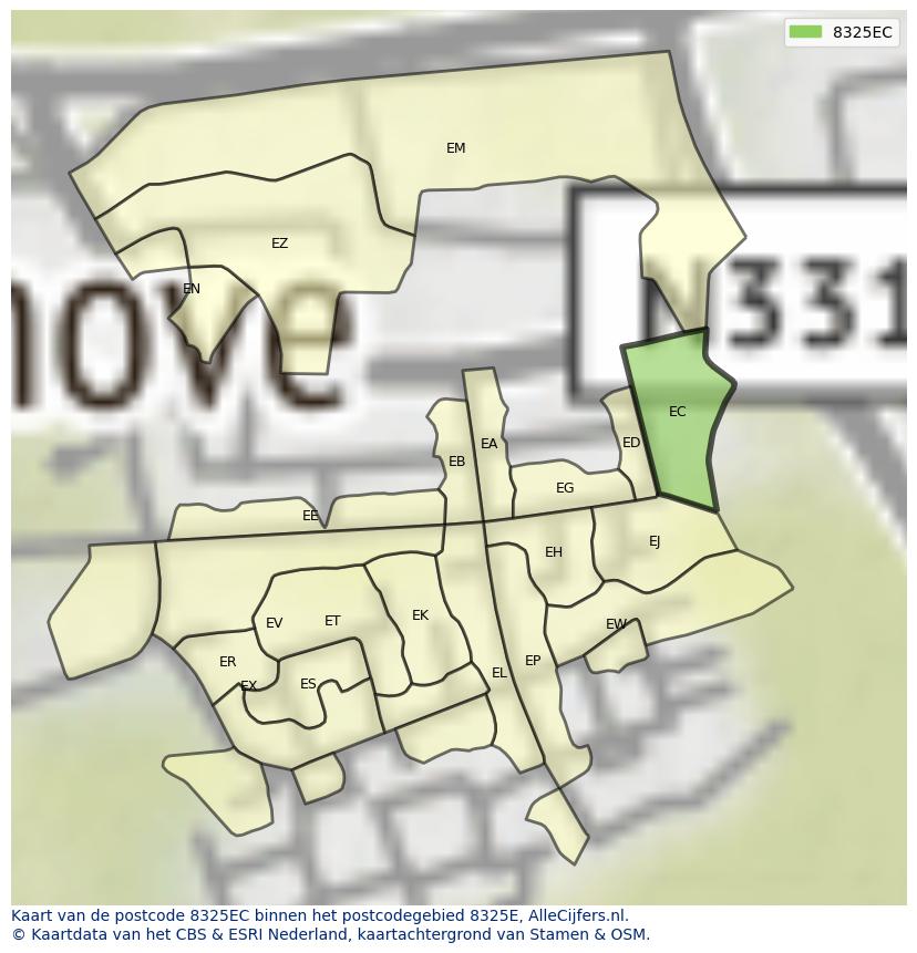 Afbeelding van het postcodegebied 8325 EC op de kaart.