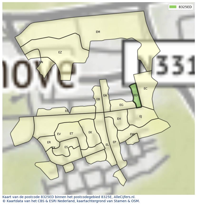 Afbeelding van het postcodegebied 8325 ED op de kaart.