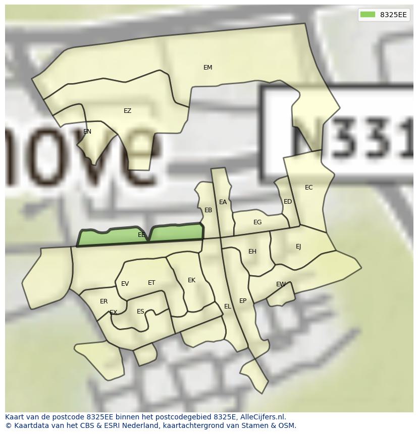 Afbeelding van het postcodegebied 8325 EE op de kaart.