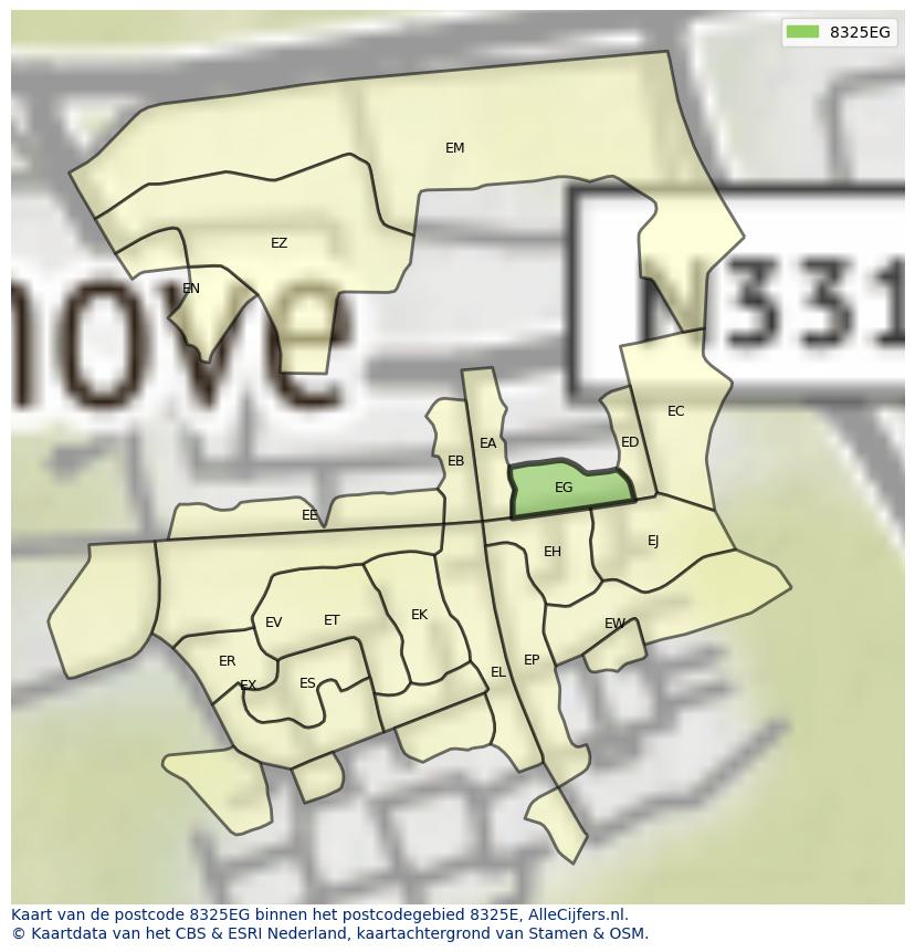 Afbeelding van het postcodegebied 8325 EG op de kaart.