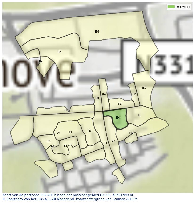 Afbeelding van het postcodegebied 8325 EH op de kaart.