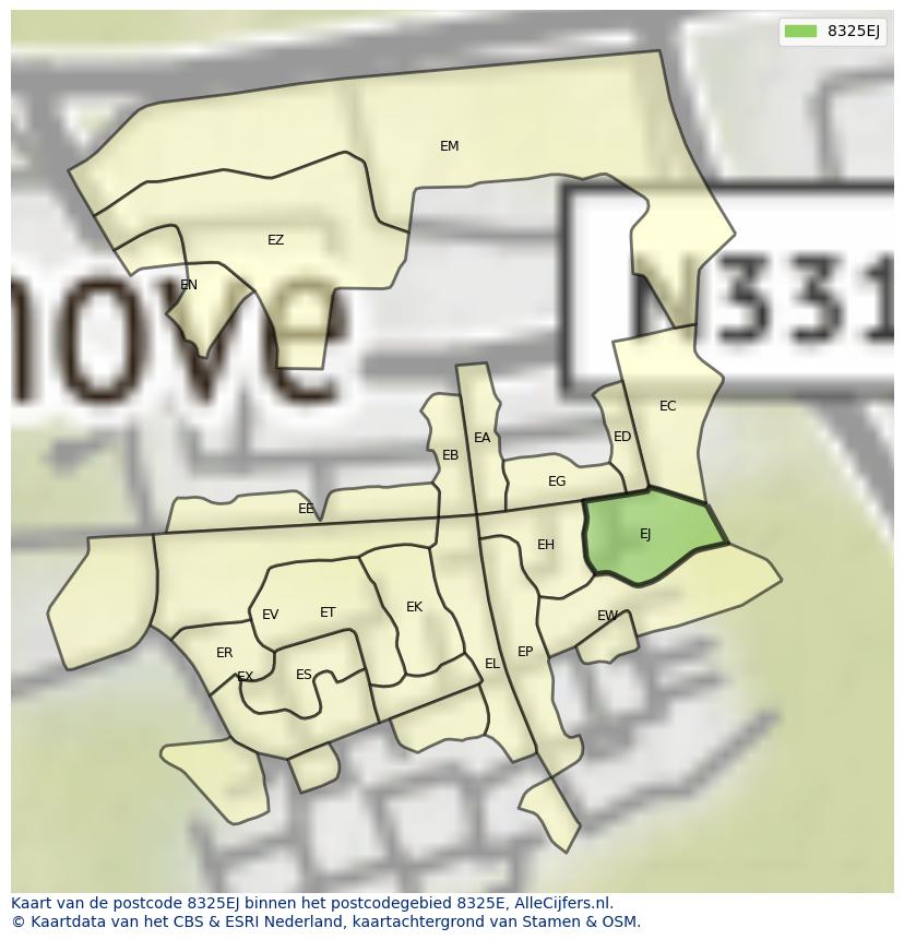 Afbeelding van het postcodegebied 8325 EJ op de kaart.