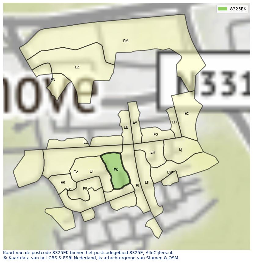 Afbeelding van het postcodegebied 8325 EK op de kaart.