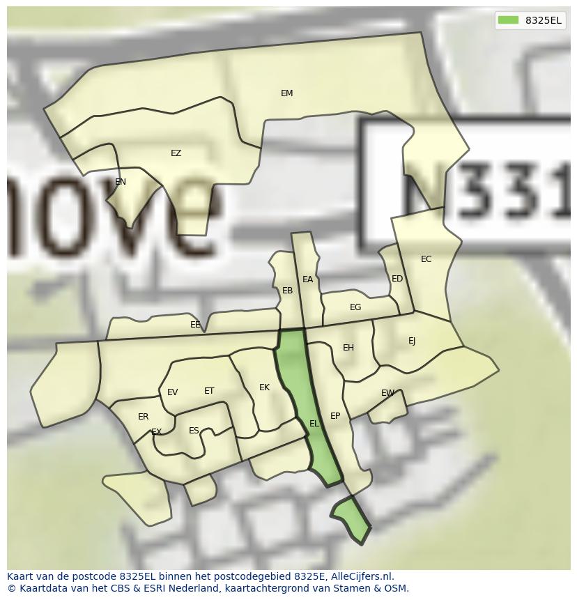 Afbeelding van het postcodegebied 8325 EL op de kaart.