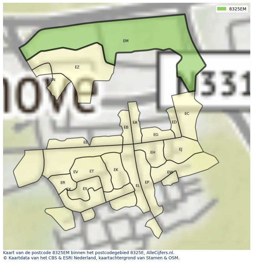 Afbeelding van het postcodegebied 8325 EM op de kaart.
