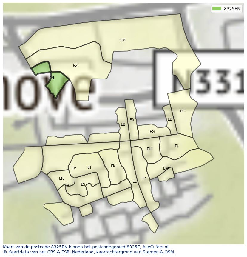 Afbeelding van het postcodegebied 8325 EN op de kaart.