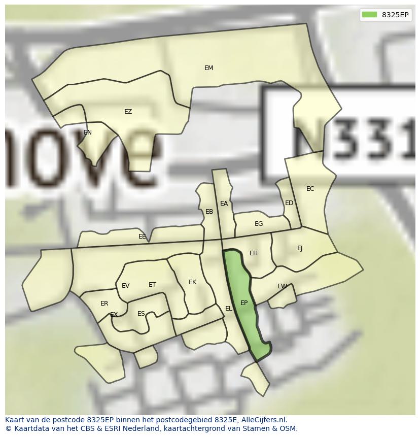 Afbeelding van het postcodegebied 8325 EP op de kaart.