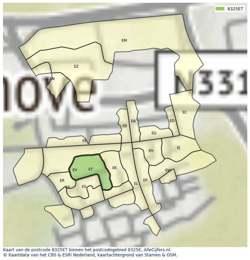 Afbeelding van het postcodegebied 8325 ET op de kaart.