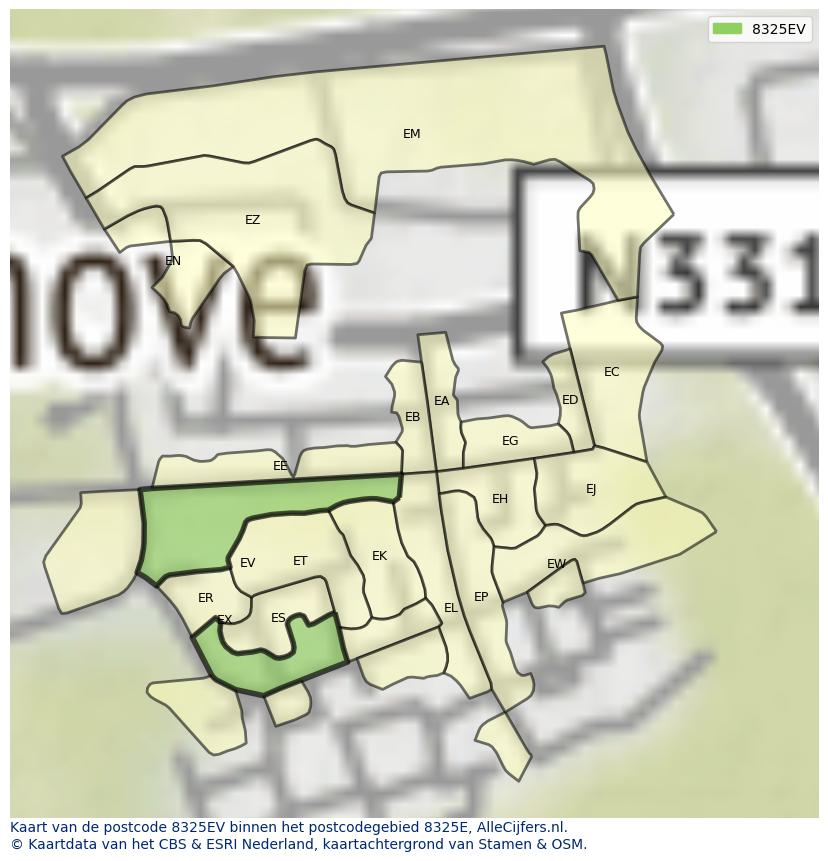 Afbeelding van het postcodegebied 8325 EV op de kaart.