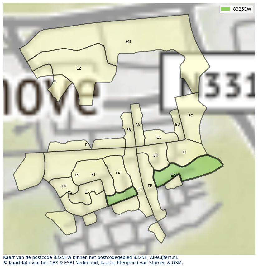 Afbeelding van het postcodegebied 8325 EW op de kaart.