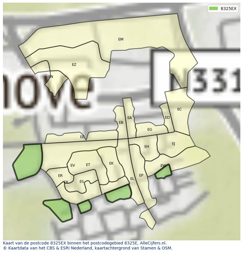 Afbeelding van het postcodegebied 8325 EX op de kaart.
